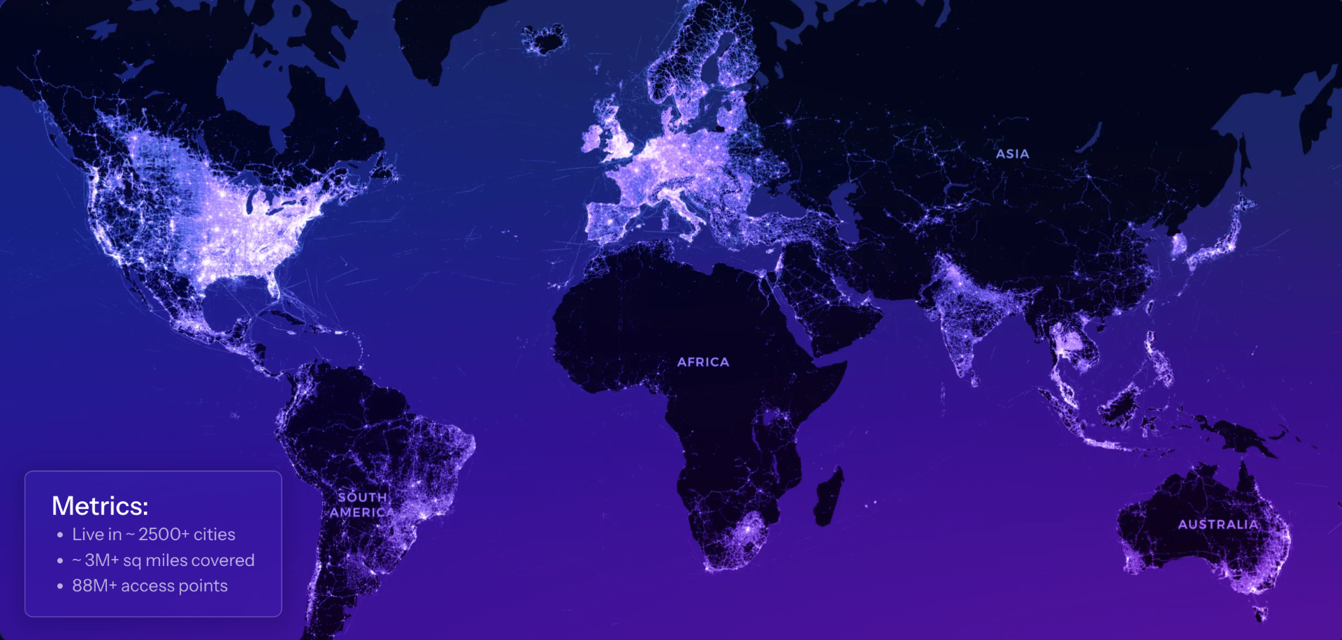 Global network coverage map showing millions of connected endpoints across continents